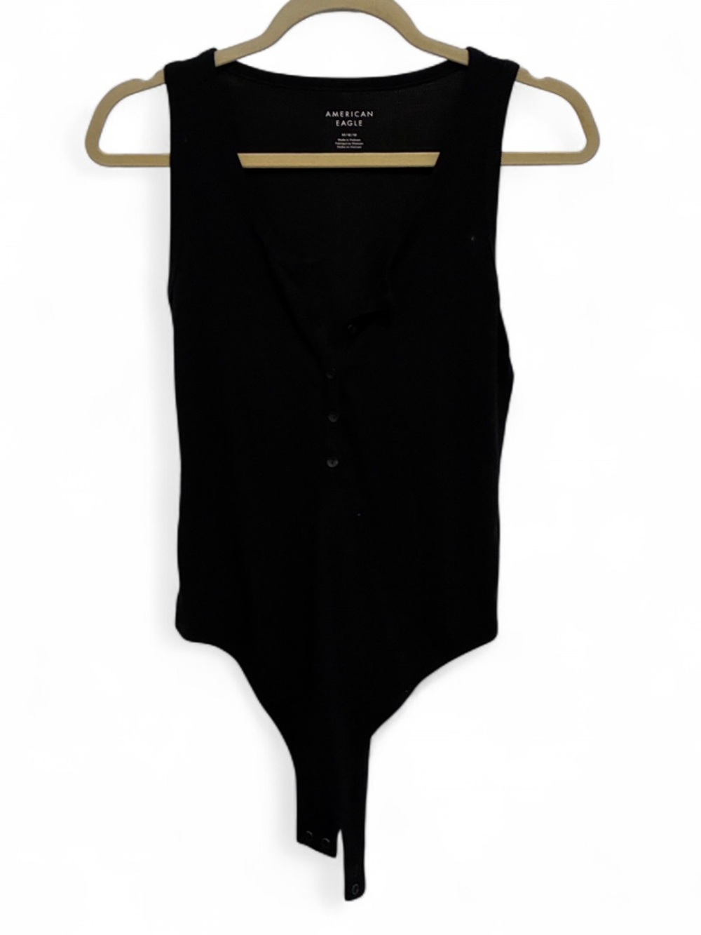American Eagle Outfitters Black Ribbed Button-Front Sleeveless Bodysuit